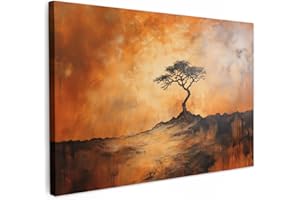 MuchoWow© Canvas Wall Art 24"x16" / 60x40 cm Decor Paintings Prints framed on Canvas Decorations Wallart Tree - Landscape - Orange