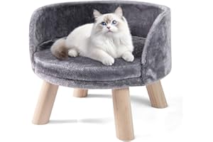 Maxmass Elevated Pet Sofa Bed, Dog Couch with Removable Cushion and Sturdy Wood Legs, Pet Lounge Chair for Dogs Cats (Grey, 42 x 42 x 33 cm)