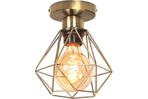 iDEGU Lustre Plafonnier Industriel Métal Suspension Luminaire Style Cage Géométrique E27 Mini Lampe de Plafond Vintage pour Couloir Entrée Chambre Salon, Bronze, Ø 16cm (Plafond)
