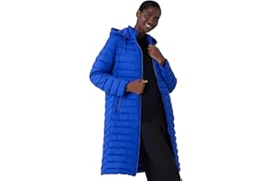 Roman Originals Women Padded Longline Coat with Hood - Ladies Zip Through Autumn Winter Long Length Lightweight Quilted Warm Cosy Everyday Zip Up Casual Jackets Coats