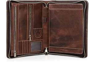 HIRAM Porte-documents fait à la main en cuir italien pour iPad Pro de 11 pouces, documents de travail, bloc-notes - multifonction - organiseur de documents de conférence en cuir vintage