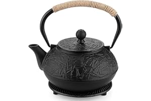 Fuloon Teiera in Ghisa Giapponese con Infusore, 30oz/0.9L Antiche Teiera Cinesi Orientale Design Metallo Nero Teiera Singole con Filtro (Nero)