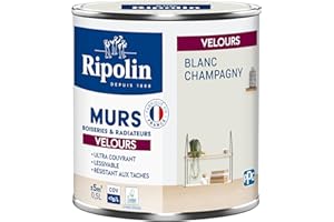 RIPOLIN - Peinture Intérieure Multi-Supports – Murs, Boiseries & Radiateurs – Ultra couvrante - Monocouche - Confort d'application - Aspect Velours - Blanc Champagny - 0,5L