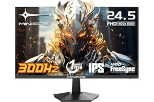 Minifire Ecran PC Gamer 24.5 Pouces,300Hz Écran PC Gaming, Fast IPS, FHD 1080P, 1ms, 16:9，FreeSync, 120% sRGB, Grand Angle de Vue 178°,VESA, HDMI 2.0 & DP1.4，Eyes Care - Noir