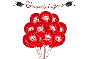 GOOGIT Decorazioni per Festa di Laurea Fascia Dottore o Dottoressa con Set 12 Palloncini Rossi Brillanti (Congratulazioni 1)