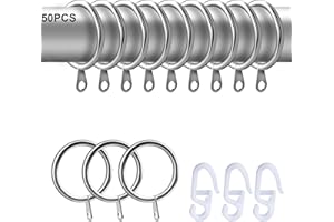 SZWLJ Curtain Rings, Metal Curtains Hooks - Retro Style 50PCS 30MM Internal Diameter Silver Cafe Curtain Rings, Metal Material, Perfect for Sheer Curtains in Coffee Shops/Home Decor