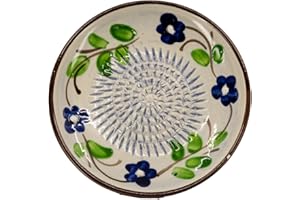 Kaladia - Piattaforma in ceramica – ideale per zenzero, parmigiano ecc. – Motivo: marrone con fiori blu – Diametro: 12 cm – fatto a mano e dipinto a mano – Made in Spain