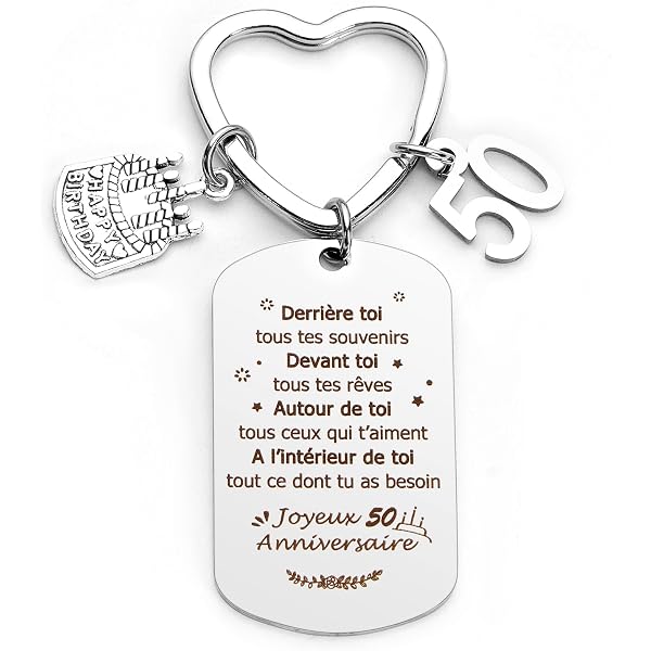 Porte-clés Cadeau 50 Ans - Pendentif Acier Inoxydable - Idée Humour Pour Anniversaire, Noël, Remerciement - 3