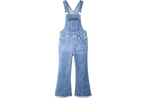 KIDSCOOL SPACE Pantaloni da tuta svasati in denim per ragazze, tasche con tacco profondo a fisarmonica 3D Salopette con fondo a campana
