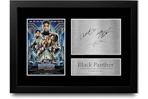 HWC Trading Black Panther The Avengers A4 Framed Signed Printed Autographs Picture Print Photo Display Gift For Chadwick Boseman Michael B. Jordan Lupita Nyong'O Film Fans
