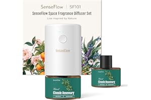 SenseFlow Diffusore di Oli Essenziali SF101 - Ultrasuoni Senza Acqua Profumatore per Ambienti, 100% Vegetale, Aroma 120 Giorni, LED, Ideale per Casa, Hotel e Studio (Rosmarino Cineolo Essenza)