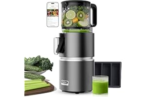 Anybear Entsafter mit 124 mm Einfüllschacht | 350W Slow Juicer mit Doppel-Zerkleinerungstechnologie für Ganze Früchte & Gemüse | Hohe Saftausbeute | BPA-freies Tritan-Material | Mit Saftrezepten(Grau)