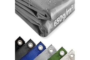‎JAGO Jago® Abdeckplane - 650 g/m², 2x3/3x5/3x6/4x3/4x5/4x6/4x7/4x8/5x6/5x7/5x8 m, Wasserdicht & Reißfest, mit Ösen, Farbwahl, PVC-Schutzplane, LKW Plane Gewebeplane, Regenplane (Grau, 4 x 3 m)