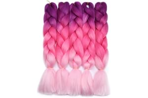 S-NOILITE 24"(60cm) 5 Piezas Extensiones de Pelo Sintético Trenzas Africanas Jumbo Braids Crochet Braiding Hair Extensions Púrpura a melocotón Rosa a rosa
