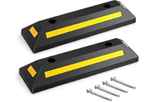GiantexUK 1/2 Pack Rubber Kerb, 54/182cm Parking Guide Block with Yellow Reflectors, Heavy Duty Wheel Stop Driveway Bump for Car, Truck, RV, Trailer and Garage (2 Pack, 54 x 16 x 9cm)