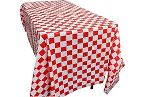 xutong 2 Pack Red and White Plastic Checkered Tablecloths, Disposable Party Table Covers - Picnic Party Decoration,