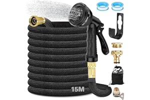 RURIZHONGTIAN Manguera Jardin Extensible,Mangeras Jardineria Flexible 15 Metros,Manguera Extensible con Conectores 3/4" y 1/2", Mangeras Flexible con 8 Funciones de Riego,Para Jardineria,Césped,Limpieza de Coches