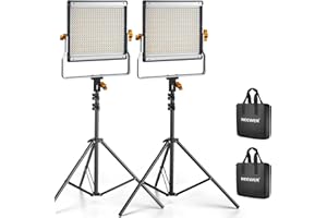 NEEWER 2 Pack Luces de Video LED Bicolor Regulables 480 y Kit de Iluminación de Soporte Incluye: Panel LED CRI 96+ de 3200-5600K con U Bracket, Tripode de luz de 75 Inches para Fotografía de Estudio