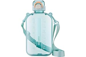 SEASEVEN Flat Water Bottle 750ml,Boys Girls Drinks Bottle,Waterbottle Leak-Proof Sports Water Bottle,Toxin Free，Bpa-Free(Flat Transparent Green)