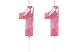 Yiran Candele di compleanno, Candele con numeri da 5cm, Candela numero 11, Candele in rosa, 3D forma di diamante, Candele di compleanno per torta, Candele per torte, decorazioni per feste (Numero 11)