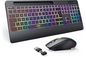 seenda JPX006 Tastatur Maus Set kabellos beleuchtet, wiederaufladbare USB & Typ C Funktastatur mit Maus mit Handyhalter und Handballenauflage für PC/Windows/Mac, leise Klicken & QWERTZ Layout, Schwarz