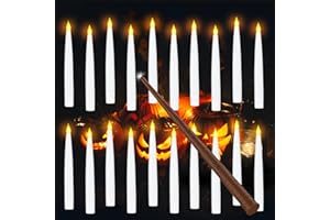 ‎TYRESES Tyreses 20 Stück LED Kerze mit Zauberstab Fernbedienung, Halloween Deko Flackernde Schwimmende Kerzen Flammenlose Batteriebetriebene Kerze, Hängende Kegelkerze für Halloween Weihnachten Dekoration