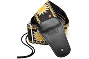 BestSounds Sangle de guitare Jacquard Weave Style Hootenanny et extrémités en cuir suédé noir Bandoulière pour Guitares Basses, électriques et Acoustiques (HGS-01)
