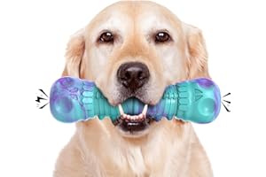 HETOO Dog Chew Toys Indestructible Dog Toys for Large Medium Breed Durable Rubber Squeaky Toy for Aggressive Chewers Tough Strong Bone Outdoor Interactive Dog Toys Birthday Gifts Purple