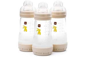 MAM Easy Start Anti-Colic Baby Bottles | 3 Pack (3 x 260) | Self-Sterlising Baby Milk Bottle | Medium Flow MAM Teats Size 2 | Newborn Essentials | Linen (Various Designs) - 1