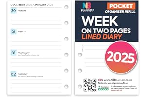 NBplanner 2025 Pocket size Week on Two Pages lined diary refill insert Filofax pocket COMPATIBLE | Monthly, weekly | English (2025)