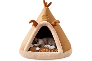 ALLSOPETS Cat Cave Bed, Indoor Dog House Nest for Cats Puppies Small Dogs, Winter Warm Pet Bed with Removable Cushion for Better Sleep (Camel Brown, XL)