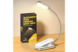 Glocusent Posh Premium lampka do czytania do książek w łóżku z timerem, 16-LED ładowalna lampka do czytania działa 160 godzin, 1800K Eyecare Clip na lampce do czytania, 3 kolory i 5 poziomów jasności (Biały)