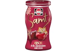 ‎SCHWARTAU Schwartau Samt Winter-Edition Kirsche à la Zimtstern | Fruchtaufstrich ohne Stücke & Kerne | Cremig-feiner Genuss für ein festliches Frühstück & winterliche Backideen | 270 g Glas