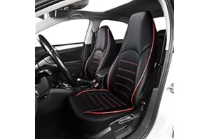 TOYOUN Classic Universal PU Leather Car Front Seat Covers High Back Bucket Seat Cover - Fit Most Cars, Trucks, SUVS, or Vans 2 PCS Red Auto Seat Covers Set Car Seat Protector for All Seasons