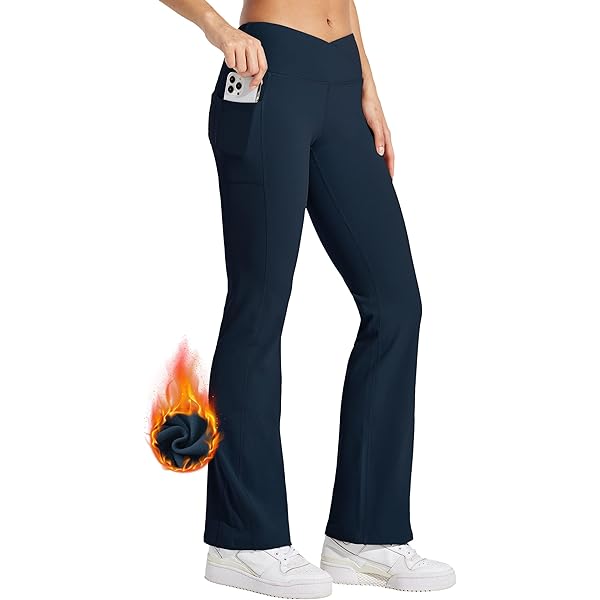 WILLIT Thermolegging voor dames, winter, gevoerde fleece, sportbroek, yogabroek, warme sportlegging, loopbroek, bootcut broek, hoge taille, met zakken, grijsgroen, S