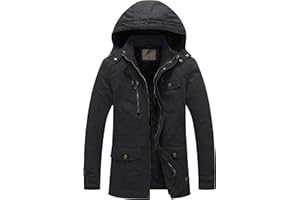 WenVen Chaquetas de Abrigo con Capucha para Hombre Parka Cálida de Invierno Rompevientos Abrigos de Algodón Chaqueta al Aire Libre de Estilo Militar Hombre