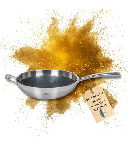 CHEF CUISINE Wokpfanne 32cm | Edelstahl Mit Honeycomb Antihaft-Beschichtung | Ofenfest Bis 260°C | Für Induktion & Gas