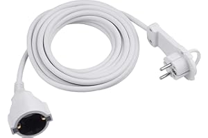 Meister 7432530 Rallonge de Contact de Protection - Connecteur Extra Plat - Câble de 5 m - Blanc - IP20 - Câble d'extension intérieur/extérieur avec Protection Enfant - Extension Schuko avec