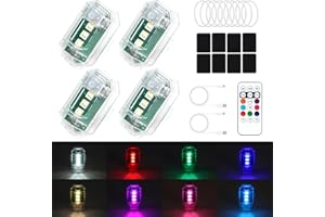 WBBRBBR 4 Stück Strobe Drone Light, Drahtloses Auto LED-Blitzlichter mit Fernbedienung, 8 Farben Hochhelle LED-Flugzeug-Blitzlicht und USB-Aufladung, Drohnen Antikollisionslichter für Auto, Motorrad.