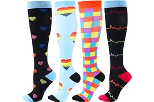BONANGEL Compression Socks for Women & Men 4 Pairs 15-20 mmHg Graduated Stocking Knee High Best Support for Athletics, Running, Nurse, Hiking, Pregnancy, Flight