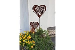K&L Wall Art Lot de 2 piquets de Jardin en Forme de cœur + Fleurs rouillées Feng Shui Décoration de Jardin Plaque 110 cm Bienvenue + 75 cm