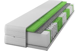 IZER Materac 140 x 200 H2/H3 24 cm, 7-strefowy, sprężyny kieszeniowe, poszewka pikowana, rdzeń sprężynowy, pianka do masażu