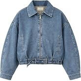 Kadın Oversize Jean Ceket Kemer Detaylı Denim Bomber Kot Ceket