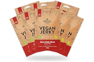 ‎GRIZZLY FOODS Grizzly Foods • Vegan Jerky Burn Baby Burn (8 x 30g) • Pflanzliches Beef Jerky • Veganes Trockenfleisch • High Protein Snack • Ideal für Unterwegs, Büro, Sport