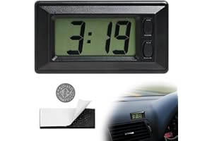 FUITKE LCD Digital Car Desk Clock with Adhesive Pad - Easy To Read Time Display, Portable Electronic Table Clock with Spare Button Battery for Dashboard, Home, Office (Black)