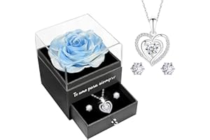 Miofula Rosa Eterna Regalos Originales para Mujer, Flores Preservadas Caja de Regalo con Collar y Aretes, Regalos Navidad Mujer, Regalo Aniversario Mujer Regalo Novia Mama para San Valentin Cumpleaños