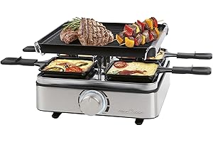 ‎PROFI COOK ProfiCook® Raclette 4 Personen | inkl. 4 Pfännchen und 4 Holzspachtel | Wendegussplatte für gleichmäßige Wärmeverteilung | Raclette 4 Pfännchen | stufenlos regelbares Thermostat | 800W | PC RG 1301