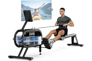 Dripex Rowing Machines for Home Gym, Water Rowing Machine, Adjustable 6 Levels Water Resistance, 150KG Weight Capacity, Bluetooth, LCD Monitor & Tablet Holder for Full Body Workout