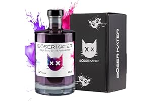 ‎BÖSER KATER BÖSER KATER Magic Berry Gin | Farbwechsel-Effekt von Violett zu Rot durch Tonic Water | Das perfekte Geschenk in hochwertiger Geschenkbox | Handgemacht mit fruchtigem Beeren-Geschmack 0,5l 40% Vol.