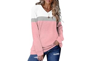 KISSMODA Womens Sweatshirts Long Sleeve V Neck Pullover Casual Loose Trendy Tunic Tops Fall Jumpers Shirts